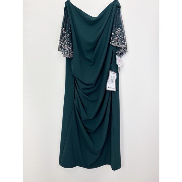 Betsy & Adam Plus "Emily" Short Scuba Crepe Beaded Flutter Sleeve Dress 18W Pine - Picture 2 of 14